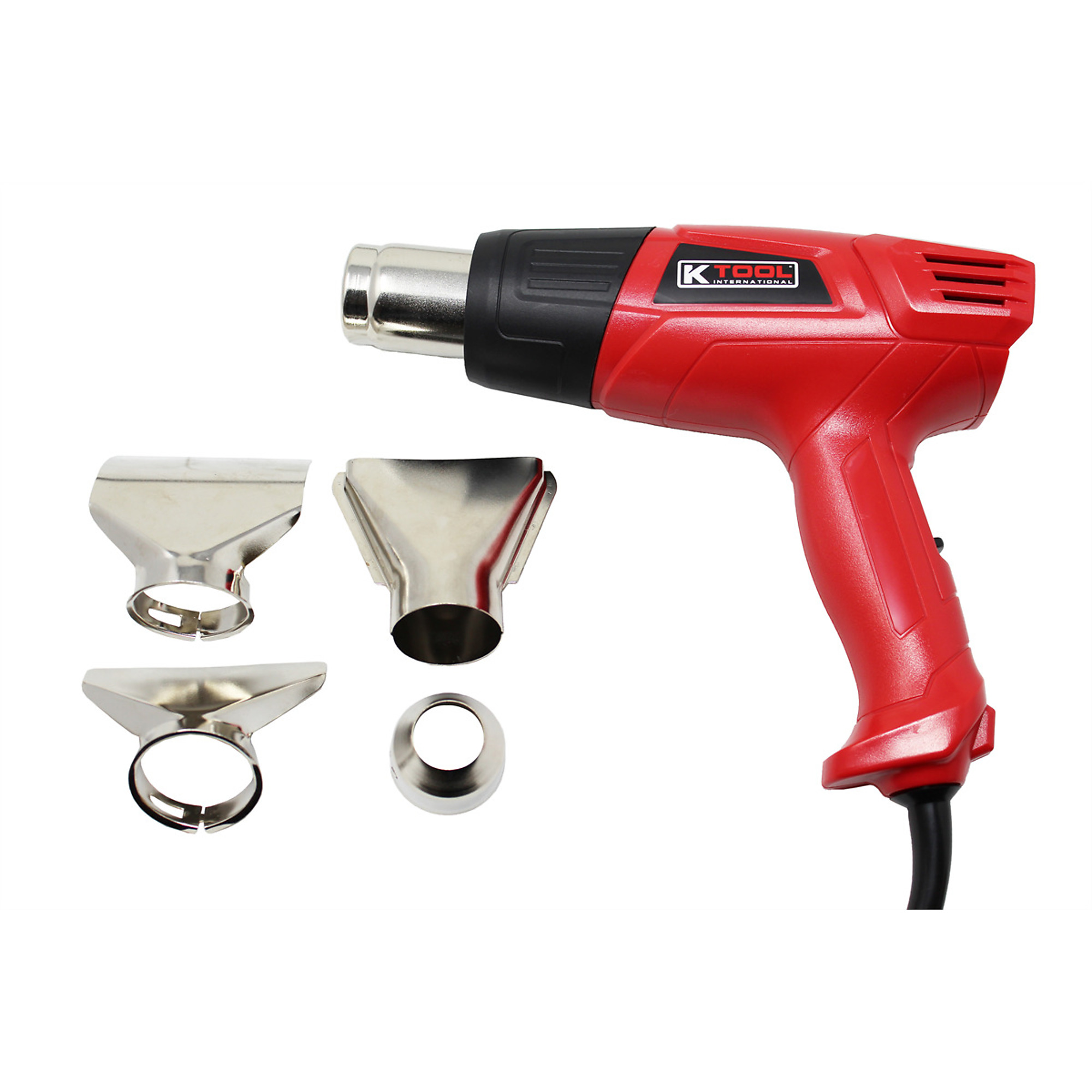 K Tool International Heat Gun — 1000W/1500W, 2 Heat Settings, 572°F/932°F, 6ft. Power Cord, 4 Attachments, Model# KTI89020